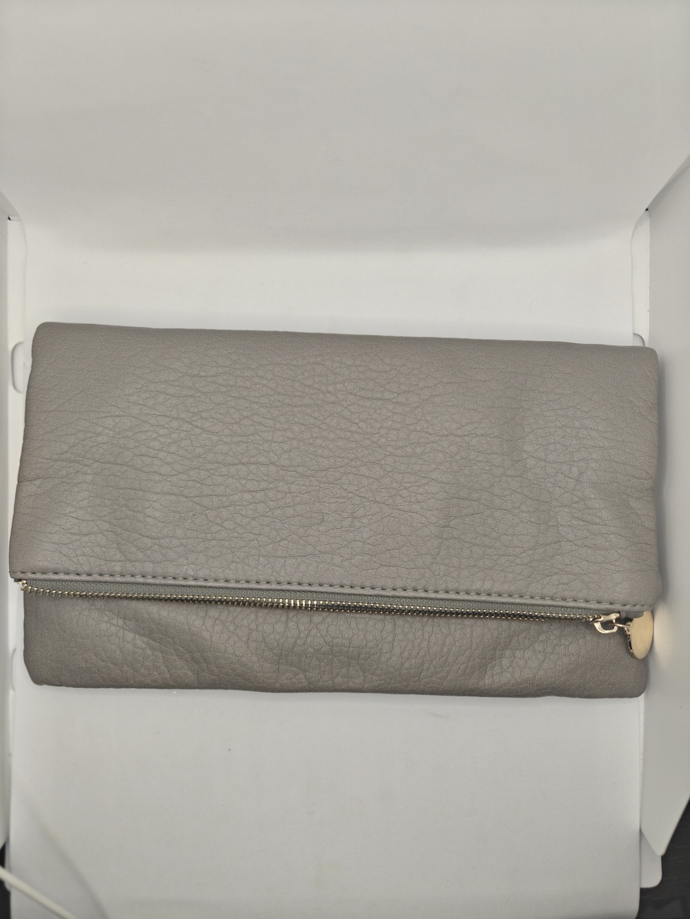 Gray Fold-Over Leather Clutch - Unbranded